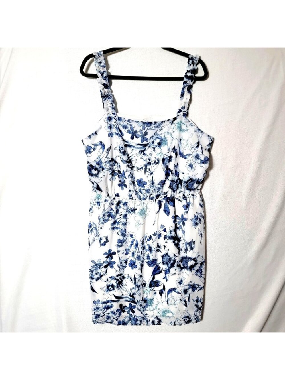 Maurice Mini Sundress Womens Sz XL Lined Elastic Waist & Straps Blue & White NWT